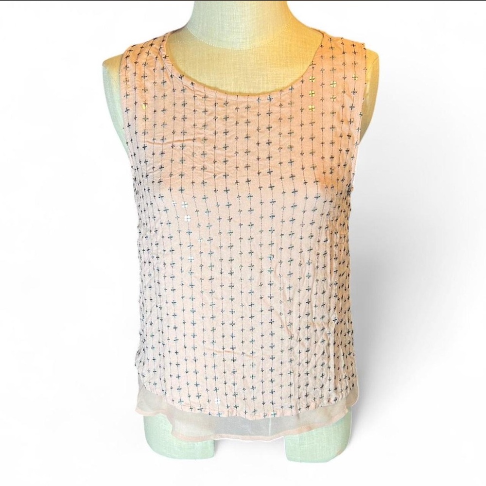 🧡Lucky Brand Peach & Silver Sleeveless Sequin Tank Top